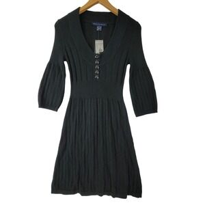 NWT French Connection Black Button-Front Rib-Knit Cotton Sweater Dress 6 VTG Y2K